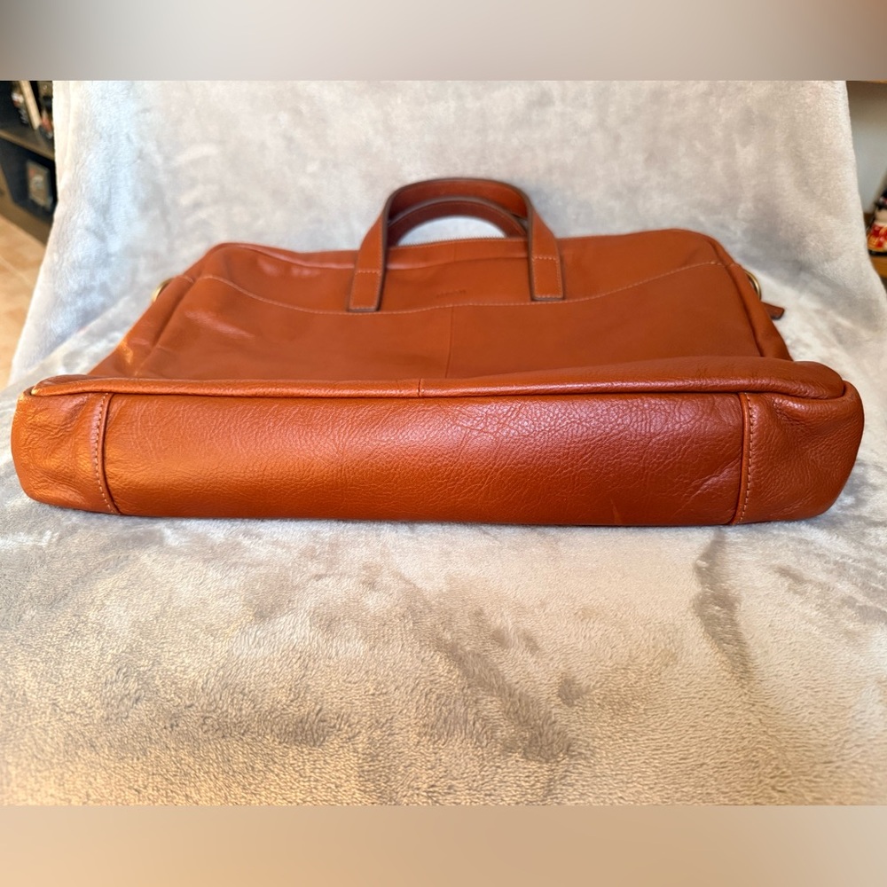 Fossil Men's Chestnut Brown Pebble Soft Leather Double Handle Briefcase - Picture 3 of 10